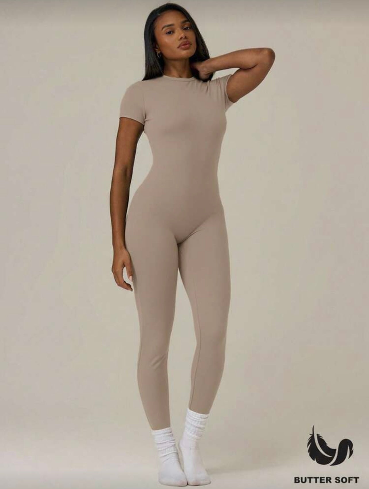 musera- essential buttery soft cap sleeve fitted catsuit jumpsuit